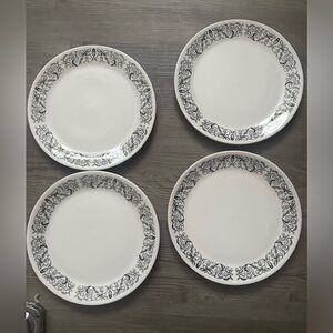 Medallion Sterling China White Plates with black accents- Set of 4